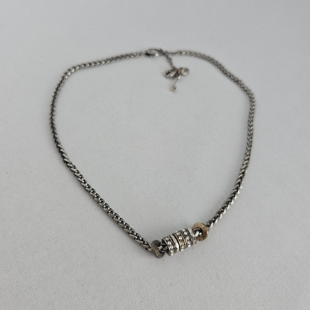 Fossil Silver Tone Mixed Metal Crystal Bead Charm Necklace