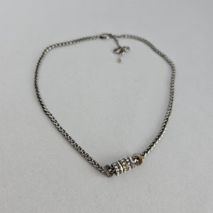 Fossil Silver Tone Mixed Metal Crystal Bead Charm Necklace