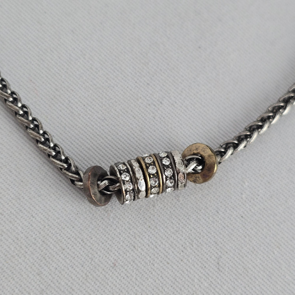 Fossil Silver Tone Mixed Metal Crystal Bead Charm Necklace