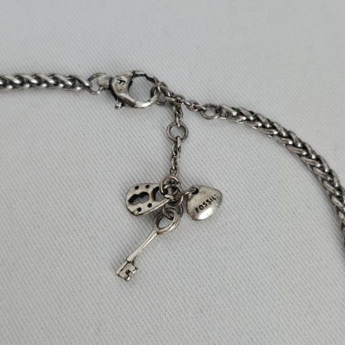 Fossil Silver Tone Mixed Metal Crystal Bead Charm Necklace