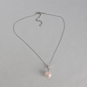 Silver Tone Faux Pearl & Crystal Pendant Necklace