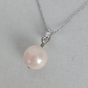 Silver Tone Faux Pearl & Crystal Pendant Necklace
