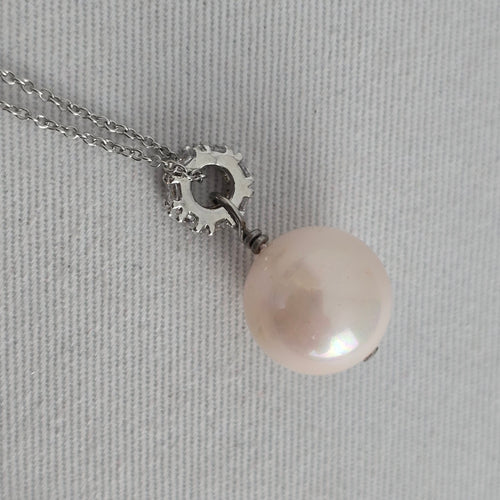Silver Tone Faux Pearl & Crystal Pendant Necklace