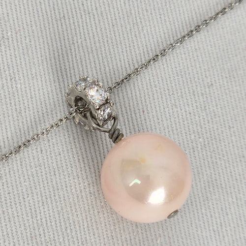 Silver Tone Faux Pearl & Crystal Pendant Necklace