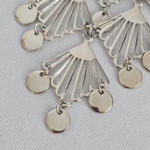 Silver Tone Art Deco Fan Fringe Statement Pendant Necklace