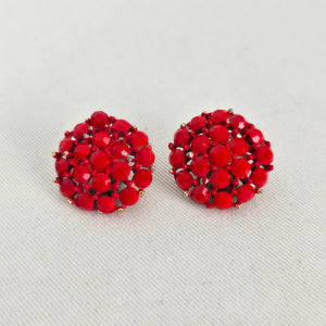 Vintage Red Rhinestone Cluster Clip-On Earrings