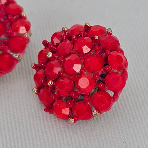 Vintage Red Rhinestone Cluster Clip-On Earrings