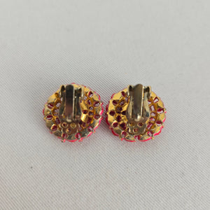 Vintage Red Rhinestone Cluster Clip-On Earrings