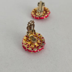 Vintage Red Rhinestone Cluster Clip-On Earrings