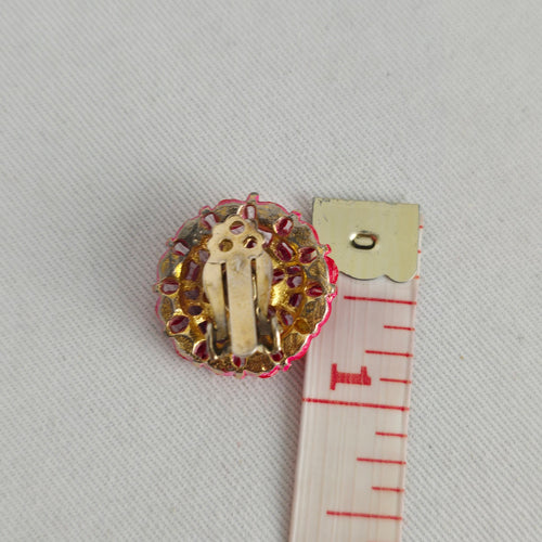 Vintage Red Rhinestone Cluster Clip-On Earrings