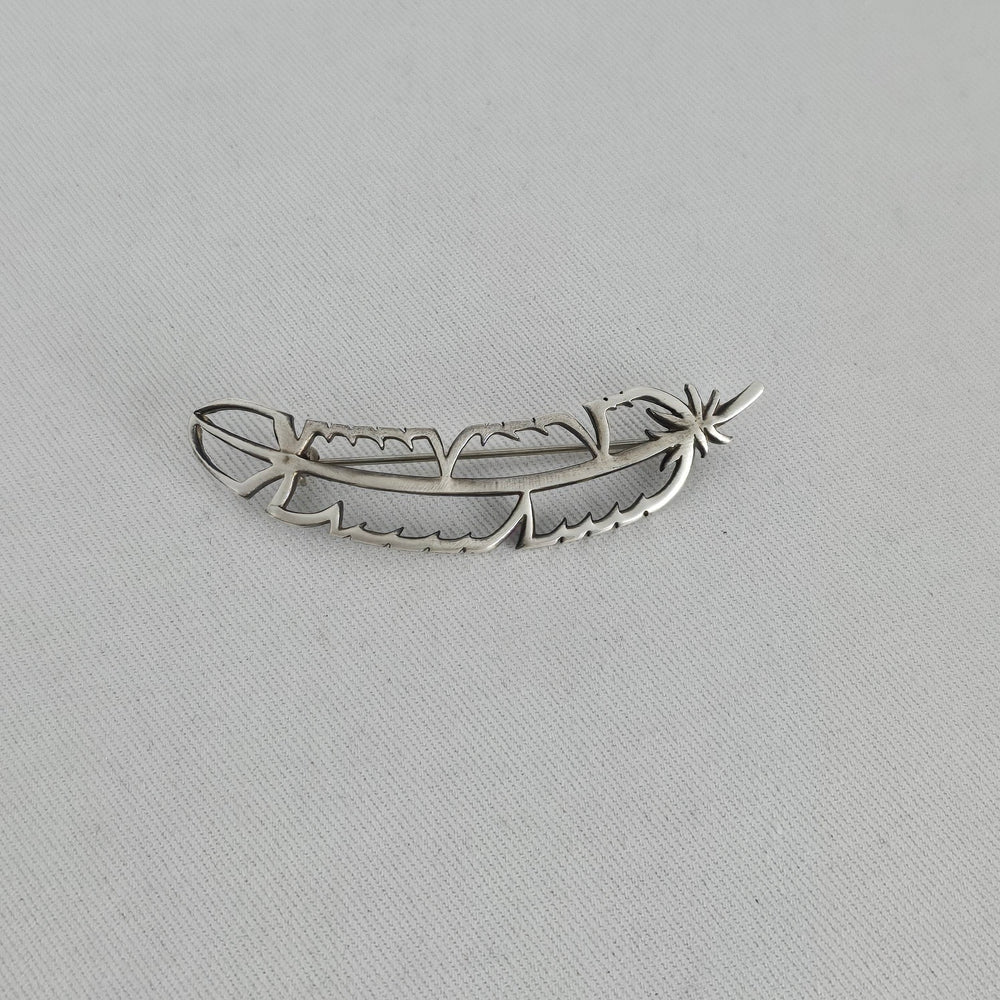 Vintage Sterling Silver 925 Openwork Feather Brooch Pin