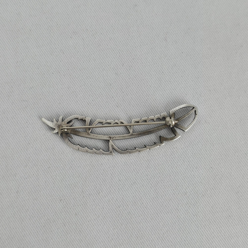 Vintage Sterling Silver 925 Openwork Feather Brooch Pin