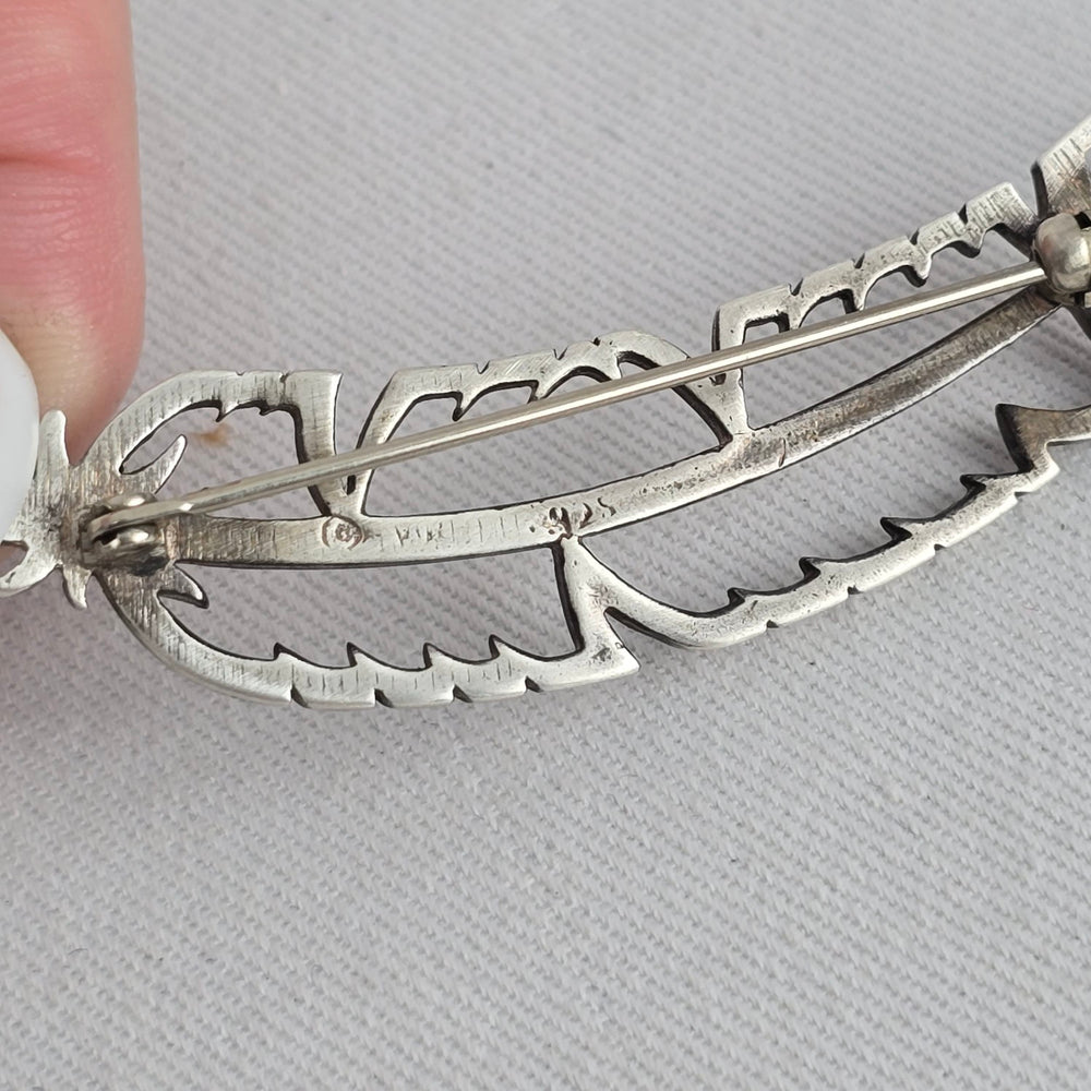 Vintage Sterling Silver 925 Openwork Feather Brooch Pin