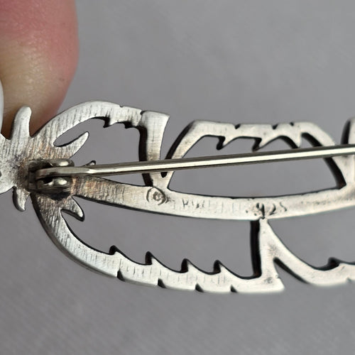 Vintage Sterling Silver 925 Openwork Feather Brooch Pin