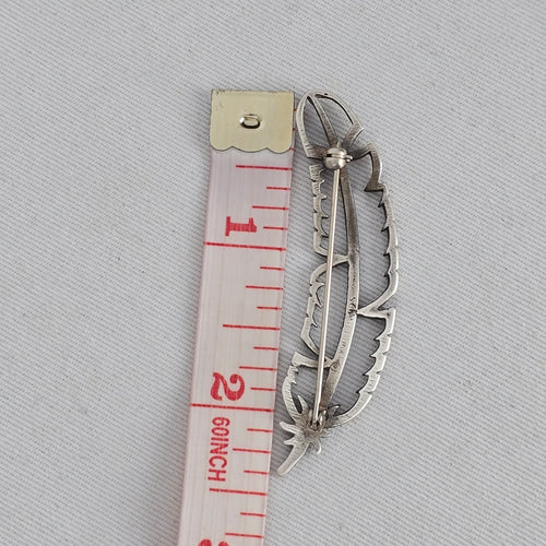 Vintage Sterling Silver 925 Openwork Feather Brooch Pin