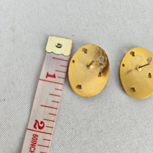 Vintage Gold Tone Floral Cloisonné Enamel Oval Stud Earrings