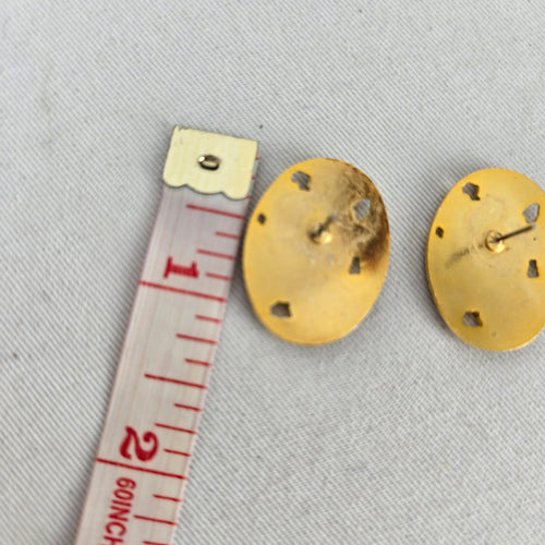 Vintage Gold Tone Floral Cloisonné Enamel Oval Stud Earrings