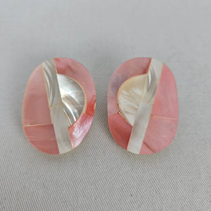 Vintage Pink & White Shell Inlay Geometric Statement Earrings