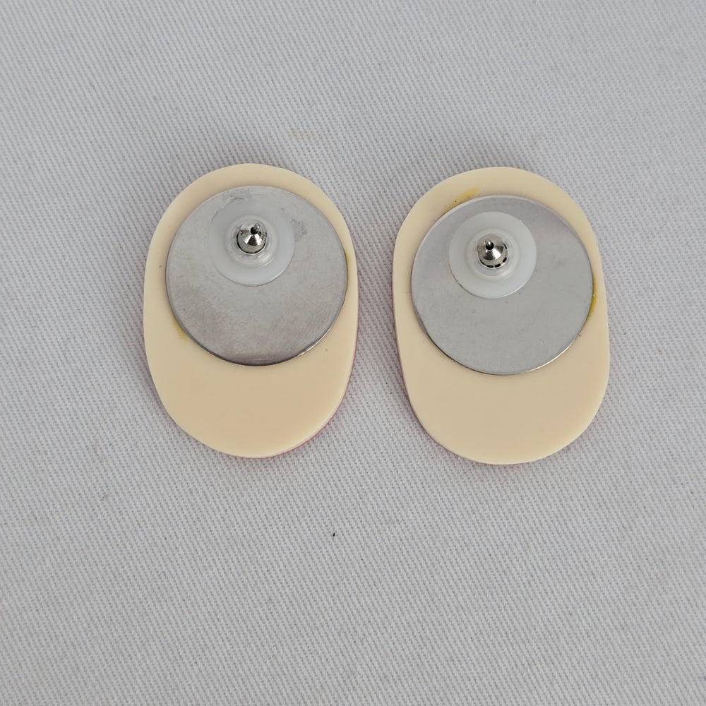 Vintage Pink & White Shell Inlay Geometric Statement Earrings