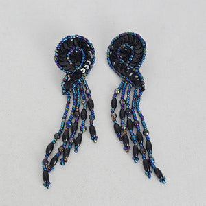Vintage Black Sequin & Iridescent Beaded Chandelier Earrings