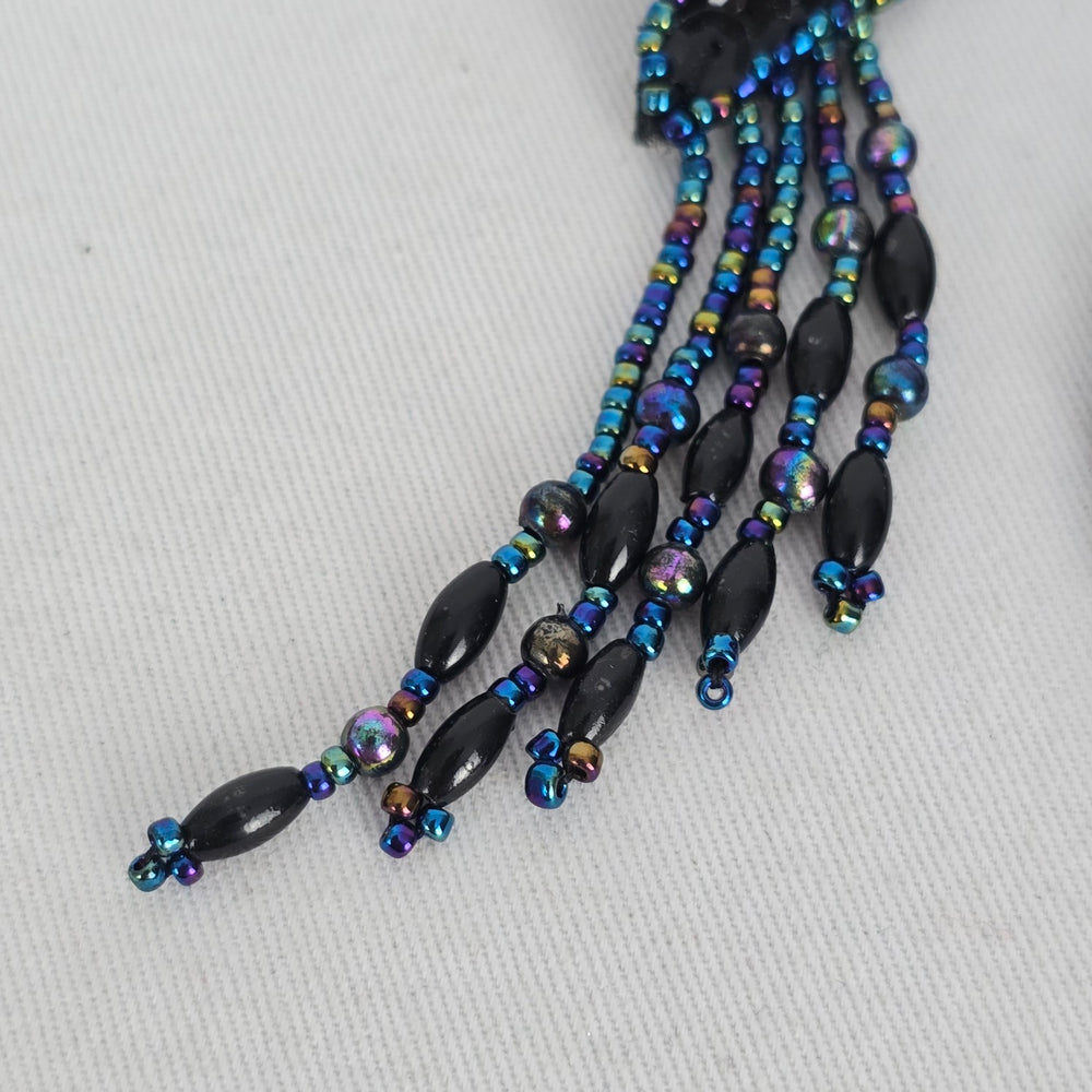 Vintage Black Sequin & Iridescent Beaded Chandelier Earrings