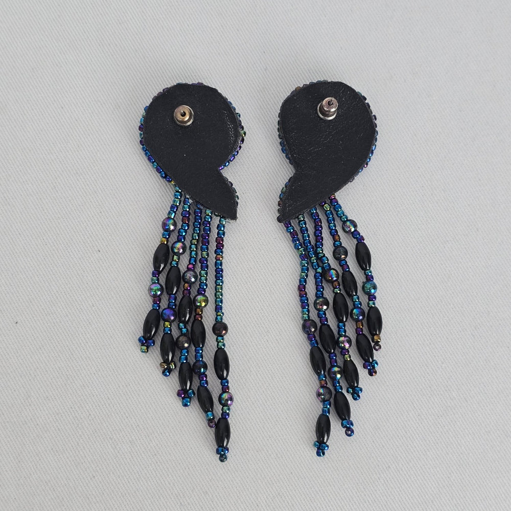 Vintage Black Sequin & Iridescent Beaded Chandelier Earrings