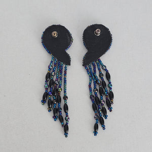 Vintage Black Sequin & Iridescent Beaded Chandelier Earrings