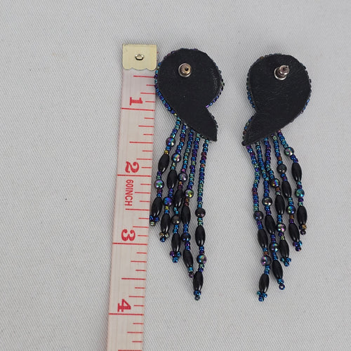 Vintage Black Sequin & Iridescent Beaded Chandelier Earrings