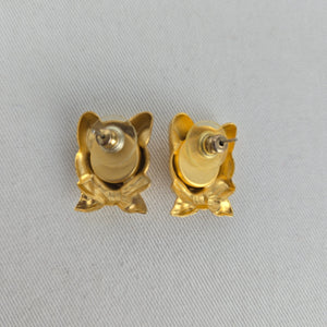 Vintage Gold Tone Cat Face Bow Stud Earrings