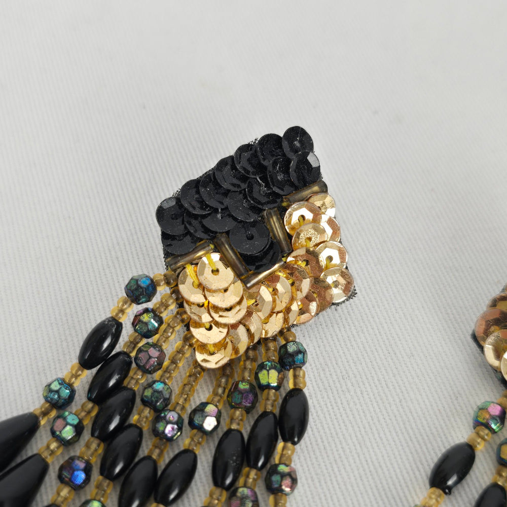 Vintage Black & Gold Sequin Beaded Fringe Statement Earrings