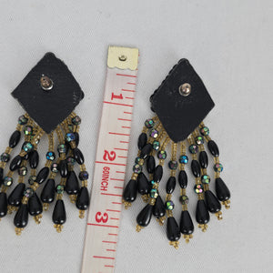 Vintage Black & Gold Sequin Beaded Fringe Statement Earrings