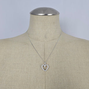 Italian Sterling Silver 925 Clear Crystal Open Heart Pendant Necklace