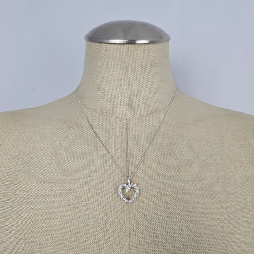 Italian Sterling Silver 925 Clear Crystal Open Heart Pendant Necklace