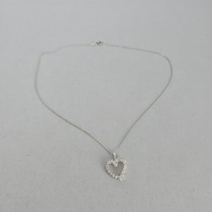 Italian Sterling Silver 925 Clear Crystal Open Heart Pendant Necklace