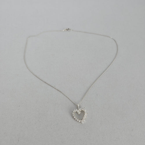 Italian Sterling Silver 925 Clear Crystal Open Heart Pendant Necklace