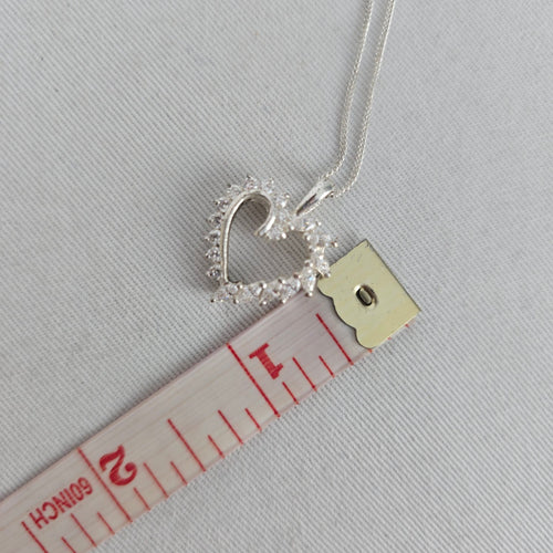 Italian Sterling Silver 925 Clear Crystal Open Heart Pendant Necklace