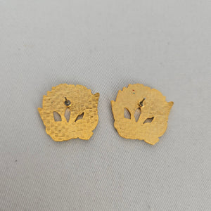 Vintage Cloisonne Enamel Tulip Bouquet Earrings Gold Tone Openwork Floral Pierced Studs