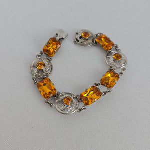 Vintage Ward Brothers Sterling Silver Scottish Thistle Link Bracelet, Citrine Glass Stones