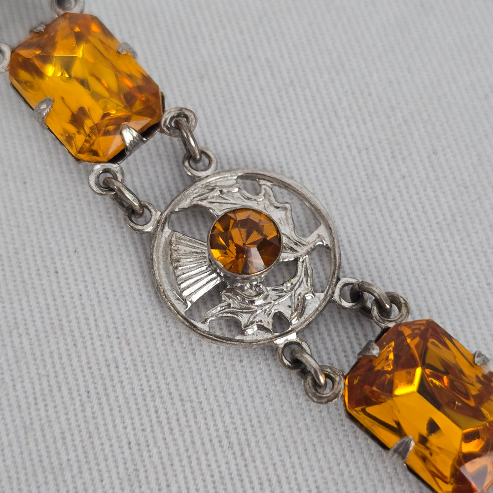 Vintage Ward Brothers Sterling Silver Scottish Thistle Link Bracelet, Citrine Glass Stones