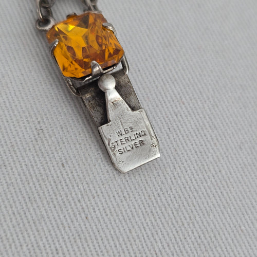 Vintage Ward Brothers Sterling Silver Scottish Thistle Link Bracelet, Citrine Glass Stones