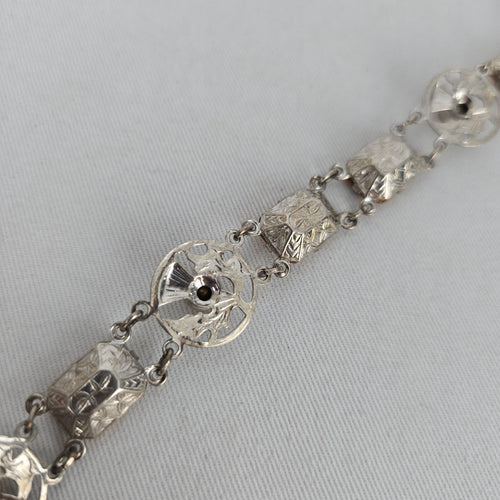 Vintage Ward Brothers Sterling Silver Scottish Thistle Link Bracelet, Citrine Glass Stones