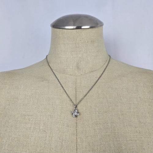 Stainless Steel Clear Crystal Bow Pendant Necklace
