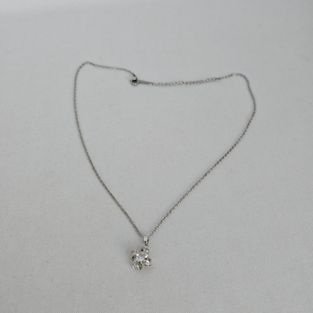 Stainless Steel Clear Crystal Bow Pendant Necklace