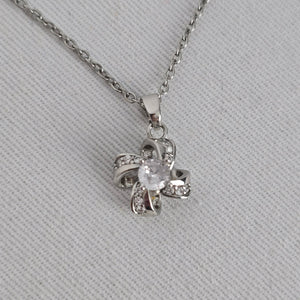 Stainless Steel Clear Crystal Bow Pendant Necklace
