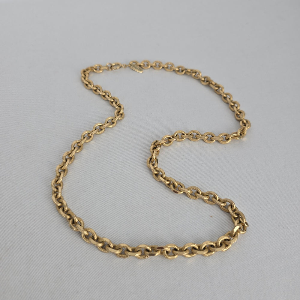 Vintage Whiting & Davis Gold Tone Textured Link Chain Necklace