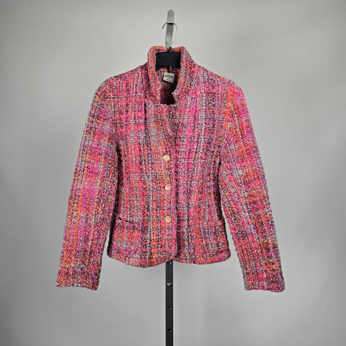Vintage Las Americas Toronto Pink Multicolor Boucle Tweed Jacket, Size M