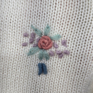 Vintage Cream Floral Embroidered Button-Front Cardigan – Size M