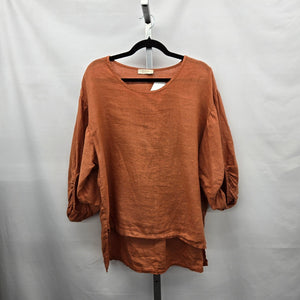Bellaambra Made in Italy Linen Rust Orange Balloon Sleeve Top Size M