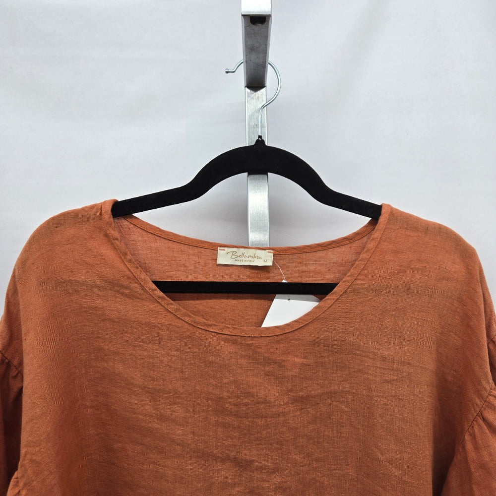 Bellaambra Made in Italy Linen Rust Orange Balloon Sleeve Top Size M