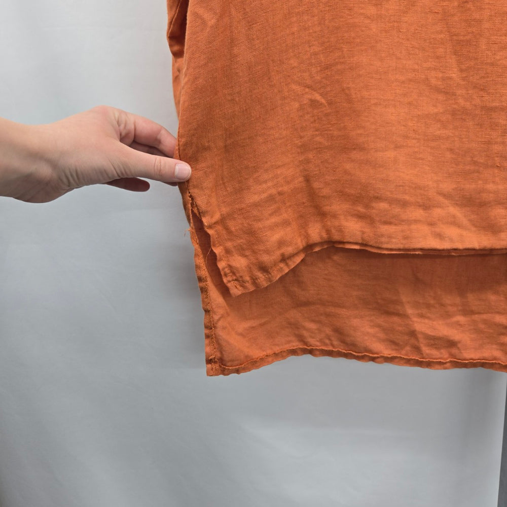 Bellaambra Made in Italy Linen Rust Orange Balloon Sleeve Top Size M